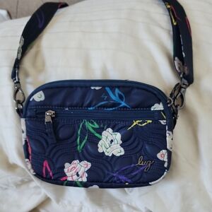 Lug Blue Crossbody Bag with Floral Design